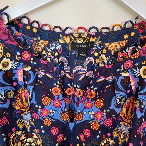 Talbots Blouse Womens Medium Multicolor Floral Top 3/4 Balloon Sleeve Boho - Picture 3 of 5